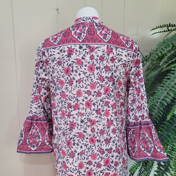 Mislook Dress Boho Pink Floral Button Front Shirt Dress Women Sz M Casual Tunic - Picture 8 of 14
